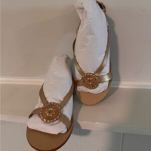 Gold Flat Sandals with Medallion Ornaments